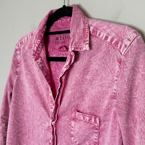 Frank & Eileen Eileen Pink Acid Wash Cotton Button Up Shirt XS - Picture 13 of 16